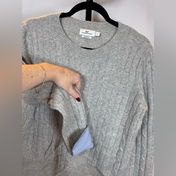 Vineyard Vines Coral Lane Cashmere Sweater Gray w/ Light Blue Cuffs Women’s S - Picture 5 of 8